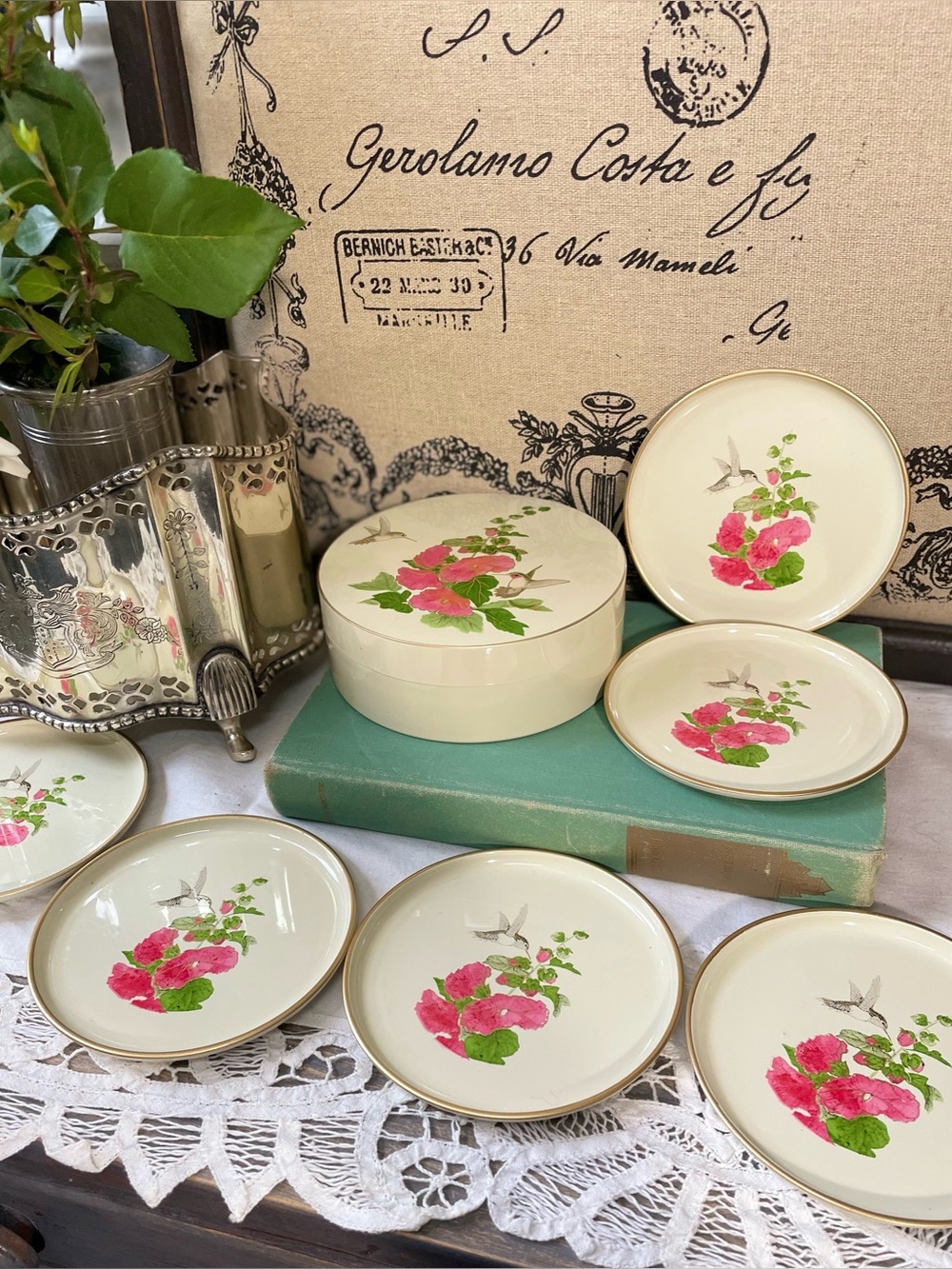 Otagiri hummingbird coasters vintage Japan